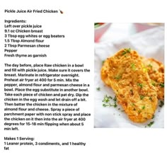 the recipe for fried chicken is shown in this page, with information about how to cook it