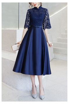 10% off now! blue aline satin lace party dress with loose sleeves online. Sheprom offers formal, party, casual & more style dresses to fit your special occasions. Party A-line Dress With Lace Patchwork, A-line Party Dress With Lace Patchwork, Lace Sleeve Dress For Banquet, Satin Evening Dress With Lace Patchwork, Elegant Satin Dress With Lace Sleeves, A-line Lace Party Dress, Satin Lace Patchwork Dresses For Summer, Evening Dresses With Lace Patchwork For Party Season, Party Dress With Lace Patchwork And Satin Material