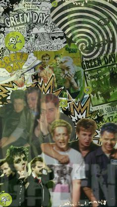 a collage of photos and images with the words green day written on one side