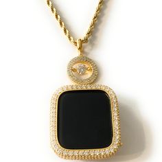 Apple Watch Pendant Chain Necklace To Wear On Neck Or Wrist. Included In The Set (3 Pcs): 14k Yellow Gold Plated Rope Chain, Round Cubic Zirconia Bezel/Case, And Pendant/Charm Adapter. Fits Apple Watch Series 4,5,6, Se Available Sizes 40 /44 Mm, Please Look At The Back Of The Watch To Select The Correct Size. It Will Not Fit The White Ceramic Case Of Series 5. This Gorgeous Custom-Made Apple Watch Pendant Necklace Is Set With Many High-Quality Aaaaa Zirconia Stones In Pave Setting, The Big Round Luxury Diamond Rings, Luxury Diamonds, Gold Chain With Pendant, Rope Chain, Phone Case Accessories, Gold Watch, Gold Pendant, Apple Watch, Gold Chains