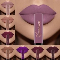 Fashionsarah.com Waterproof Matte Lipsticks Purple Lip Gloss, Make Up Kits, Nude Liquid Lipstick, Makeup Pigments, Matte Nude Lipstick, Red Lip Gloss, Lip Gloss Cosmetics, Nude Lip Gloss, Lipgloss Lips