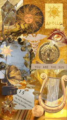 a collage of gold and silver items with the words you are the sun