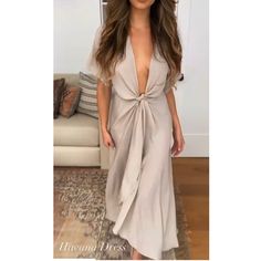 Gorgeous Taupe Wrap Dress. Light Weight And Unlined. Perfect For Summer. Short Sleeves And Low Neckline. Size Fits Most. I Am A Size 8 & The Dress Hugged My Curves Perfectly. Recommend For Us Sizes 4-8. Nwt Chic Beige Dress For Beach Cover-up, Elegant V-neck Midi Dress For Beach Cover-up, Elegant Short Sleeve Dress For Beach Season, Beachwear Maxi Dress For Date Night With V-neck, Open Front Maxi Dress For Day Out, Chic Open Front Dress For Day Out, Elegant V-neck Beach Dress For Day Out, Open Front Maxi Dress For Summer Party, Chic Open Front Maxi Dress For Vacation