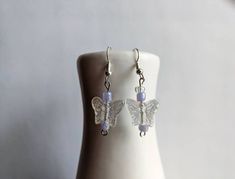 The hooks are silver plated and nickel free. Silver Hypoallergenic Beaded Drop Earrings, Iridescent Butterfly, Y2k Accessories, Cute Jewelry, Decorative Bells, Bracelet Set, Jewelry Earrings Dangle, Etsy Earrings, Silver Plated