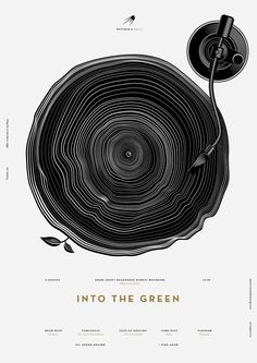 a black and white poster with the words into the green written in gold on it