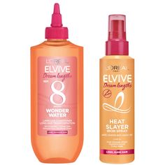 The L'Oréal Paris Elvive Dream Duo is the perfect treat for long hair, assisting you on the quest for dream-like lengths. Featuring the best-selling Wonder Water Treatment and a fortifying heat protection spray, this double act supports smooth, healthy-looking styles.  Set Contents:  Elvive Dream Lengths Wonder Water 200ml  A liquid conditioner that transforms hair in just 8 seconds. The innovative treatment helps to create glass-like shine and touchable softness. Equipped with breakthrough Lamellar Technology, the formula fills gaps in damaged areas of the fibre, but only in places that need it, to promote smooth, glossy lengths.  Elvive Dream Lengths Heat Slayer Spray 150ml  This heat protectant spray is designed to shield strands from thermal damage, up to 230°C. Its fortifying formula Heat Protection Spray, Tanning Moisturizer, Heat Protectant Spray, Protection Spray, 8 Seconds, Skincare Gift Set, Exfoliate Face, Sleek Hairstyles, Natural Deodorant