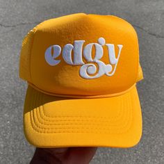 "This listing is for ONLY ONE custom PUFF printed trucker hat. Our mission at Sketch Digitize Print is to ensure high quality, fast shipping and responsive customer service:) To ORDER fill out FIVE STEPS in personalization section: 1. Decide which color of PRINT you would like for your text/logo/design further details in our \"Design/Text Color Chart\" located in example pictures in our listings. 2. Choose the color of your customized TRUCKER HAT (List of color hats we have in stock at the end o Custom Trucker Hats Design, Trucker Hat Embroidery, Yellow Trucker Hat With Flat Bill, Yellow Trucker Baseball Cap, Yellow Trucker Hat With Curved Brim, Yellow Trucker Hat With Letter Print, Yellow Snapback Trucker Hat With Letter Print, Yellow Letter Print Snapback Trucker Hat, Yellow Trucker Style Snapback Hat