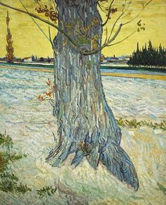 a painting of a tree in the snow