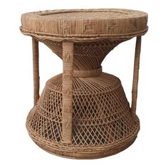 a wicker table with a round top