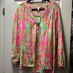 Bnwt! Lilly Pulitzer Elsa Blouse In The Pattern Flamingo Pink Southern Charm. Never Worn, Perfect Condition! Smoke & Pet Free Home. Pink Printed V-neck Blouse, Pink V-neck Blouse For Vacation, Pink Feminine Blouse For Vacation, Feminine Pink Blouse For Vacation, Pink Blouse For Spring Vacation, Pink Printed Blouse For Beach, Pink Printed Blouse For The Beach, Business Casual Blouse, Silk Halter Top