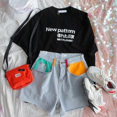 Material: Cotton Gender: WOMEN Fit Type: REGULAR Style: Casual, Aesthetic Soft Girl Item Type: Shorts Decoration: Pockets Closure Type: Button Fly Waist Type: High Pant Style: REGULAR Pattern Type: Patchwork Size (cm) Waist Hip Length S 66 88 37 M 70 92 38 L 74 96 39 Aesthetic Soft Girl, Aesthetic Clothing Stores, Y2k Aesthetic Outfits, Vintage Denim Jacket, Aesthetic Clothing, Edgy Outfits, Colored Denim, Soft Girl, Grunge Fashion