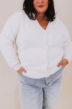 This unique PLUS SIZE - For Tonight Sweater will have you cozying up in style all season long! Soft and fuzzy, this cardigan-style sweater features functioning buttons, a ribbed V-neckline, long sleeves, a ribbed collar, hem, and cuffs, and dropped shoulders for a comfy fit. Get ready for some serious snuggles! Details Very soft! Fuzzy material Cardigan-style Functioning buttons Long sleeves Ribbed collar, hem, and cuffs V-neckline Dropped shoulders Sizing Approximate measurements: SIZE LENGTH B Nursing Friendly Dress, Plus Jumpsuit, Cardigan Style, Exclusive Dress, Nursing Friendly, Style Sweater, Maternity Shops, Basic Dress, Tank Top Long Sleeve