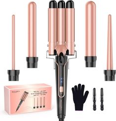 5-in-1 Multi-Function Curling Wand with 3-Barrel Crimper & Fast Heating - Wnkrs Waver Curling Iron, Beach Waves Curling Iron, Beachwaver Curling Iron, Wand Curler, Wand Curling Iron, Waves With Curling Iron, Hair Wand, Curling Wand Set, Wand Hairstyles