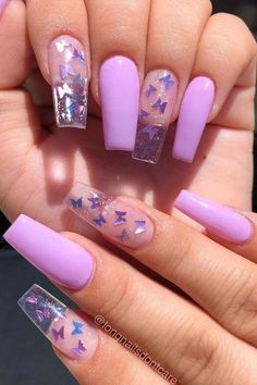 Pink And Purple Nails, Clear Nail Designs, Clear Nail, Blue Acrylic Nails, Colorful Nails