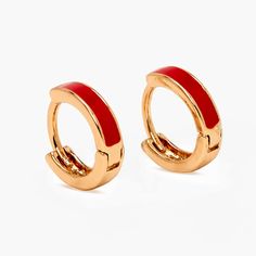 Claire's Gold 10MM Huggie Hoop Earrings - Red Trendy Small Hoop Red Earrings, Trendy Small Red Hoop Earrings, Trendy Red Hoop Earrings, Red Hoop Huggie Earrings, Red Small Hoop Earrings, Fashionable Jewelry, Earrings Red, Huggie Hoop Earrings, Jewelry And Accessories