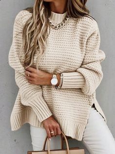 Split Sweater, Oversize Pullover, Pull Oversize, Winter Pullover, Estilo Chic, Knitting Women Sweater, Loose Sweater, Pullover Shirt, 가을 패션