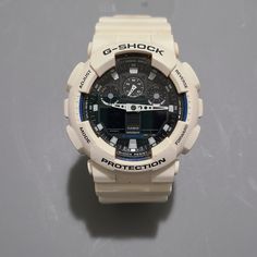 Casio G Shock In Blue And White For Men Shock Resistant Magnetic Resistant 200 Meter Water Resistant Auto Led Light With Afterglow Needs Battery But Works Just Fine Stainless Steel Back 1/1000 Second Stopwatch Casual White Watches For Outdoor, White Analog Digital Watch For Outdoor, Casual White Outdoor Watches, White Casual Chronograph Watch, Casual White Chronograph Watch, Casual White Analog Watches, G Shock Men, Auto Led, Car Led Lights