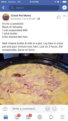 an image of food in a pan on the table with facebook posts about it and what they are doing