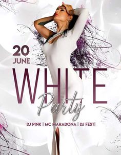 a white party flyer with a woman in high heels