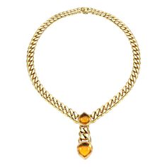 An iconic Bulgari necklace circa 1970s showcasing 2 cabochon citrines suspended by a curb style necklace. The necklace has a total weight of 112 grams. Bulgari Necklace, Neck Pieces Jewelry, Bvlgari Jewelry, Citrine Necklace, Gold Diamond Necklace, Colorful Jewelry, Style Necklace, Luxury Gifts, Drop Necklace