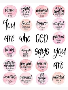 watercolor bible stickers with the words, you are who god says you are