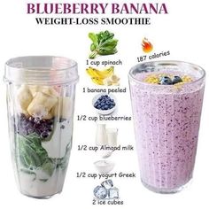 Blueberry Banana Morning Weight-loss Smoothie #smoothie #smoothies #smoothierecipes #smoothiesweightloss Blueberry Banana Smoothie, Smoothie Recipes Healthy Breakfast, Smoothie Challenge, Fat Burning Smoothies, Smoothie Diet Plans, Banana Blueberry, Healthy Smoothie