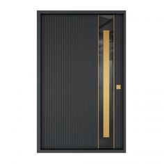 a black door with gold trim on the side