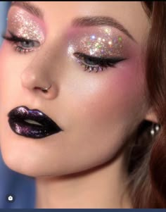 Katie Herron, 20's Makeup, Alex Box, Disco Makeup, Dark Lip, Maquillage On Fleek, Face Glitter, Eyeshadow Tutorials, Rose Glitter