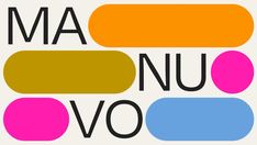 the words ma nuvo are in different colors and shapes on a white background with an orange, yellow, pink, blue, and green rectangle