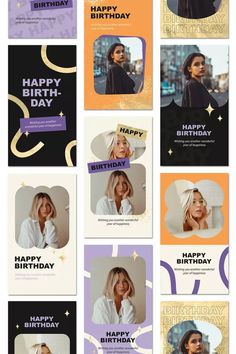 a collage of photos with the words happy birthday written on them in different colors