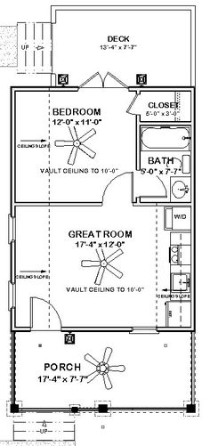 the floor plan for a two bedroom house with an attached bathroom and living room area