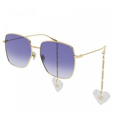 Luxury Blue Gucci Sunglasses, Gold Gucci Sunglasses, Luxury Gucci Sunglasses With Metal Frame, Gold Gucci Sunglasses With Glass Material, Gucci Cat-eye Sunglasses With Tinted Lenses, Violet Sunglasses, Gucci Cat-eye Sunglasses With Uva Protection, Iconic Fashion, Trendy Sunglasses