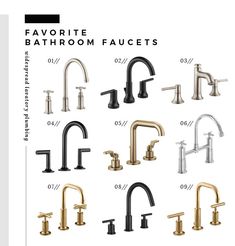 the faucets are shown in different colors and sizes, including black or gold