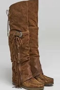 Mode Country, Wine Shoes, Basic Boots, Popular Boots, Faux Suede Boots, Girls Flats, Suede Tassel, Fringe Boots, Womens Knee High Boots