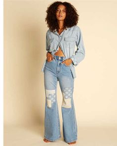 Billabong x Wrangler Women's High Rise Medium Wash Floral Patchwork Straight Crop Jeans Jeans Patches, Flare Denim Jeans, Floral Patchwork, Billabong Women, Straight Crop Jeans, Flare Leg Jeans, Bell Bottom Pants, Denim Flares, True Blue