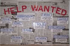 an old newspaper with the words help wanted written in red on it and lots of other newspapers