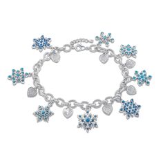 A blizzard of beauty…Sparkling silver-plated charm bracelet showcases 8 dazzling snowflake charms interspersed with 7 romantic heart charms.Each charm is lavished with richly faceted, twinkling crystals in icy blues and whites...more than 300 in all.Sophisticated rope-style links provide a supple drape and added elegance. Mint Outfit, Snowflake Bracelet, Snowflake Jewelry, Romantic Heart, Danbury Mint, Icy Blue, Heart Bracelet, Heart Charm Bracelet, Cute Jewelry