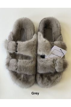 Linda Richards Mink Slides MKS-01 | Grey | Final Sale Fur Accessories, Christmas Gift Card, Fur Slippers, Slipper Sandals, Fur Slides, Hottest Trends, Leather Trim, Leather Trims, Dress Making