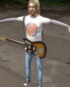 a person standing on top of a skateboard holding an electric guitar