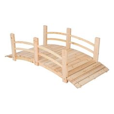 a wooden bridge that is made out of wood and has two rails on each side