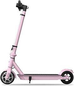 the pink scooter is on display against a white background