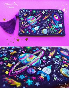 an image of a wallet with space and stars on it