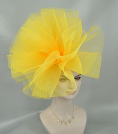 This is a very beautiful large fascinator hat, if you need feathers or butterflies' decorations, please contact me. 💃1. All hats will be sent from Rockville, MD, 20850, using FedEx Ground (1- 5 business days if the shipping box circumference is above 263 inches, length + width+ height) or USPS priority shipping service (1-3 Business Days the shipping box circumference is below 263 inches, length + width+ height) 🍹2.Overnight shipping service is available, please contact the seller first if you Feather Trim Hat For Wedding And Carnival, Wedding Hat With Feather Trim For Carnival, Wedding Hats With Feather Trim For Carnival, Yellow Hat Headpiece For Wedding, Yellow Headpiece For Royal Ascot Races, High Crown Headpieces For Wedding Carnival, Yellow Headpieces For Royal Ascot Races, Yellow Wedding Hat Headpiece, Yellow Fascinator For Royal Ascot Races