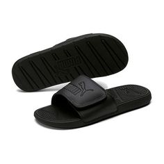 Hit the beach or pool in these men�s Cool Cat 2.0 slide sandals from Puma. They an EVA cushioned insole, a rubber sole, and an adjustable hook-and-loop closure.Features: ComfortClosure Type: Slip-OnFootwear Technology: Eva CushioningShoe Heel Height: FlatUpper/Outer Base Material: 100% SyntheticSole Material Content: 100% EvaToe Type: Round Toe, Open ToeHeel Style: Flat HeelCountry of Origin: Imported Slip-resistant Slides For Summer Outdoor Activities, Slip-resistant Slide Sandals For Outdoor Activities, Summer Slip-resistant Slides For Outdoor Activities, Slip-resistant Open Toe Slides For Outdoor Activities, Synthetic Slide Flip Flops For Streetwear, Adjustable Slip-resistant Slides For Outdoor, Off Profile, Pool Features, Cat 2