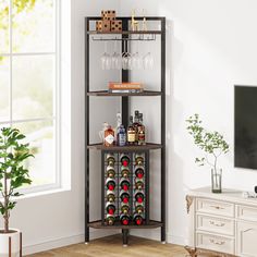 Tribesigns Corner Wine Rack with Glass Holder and Storage Shelves,4 Tier Corner Bar Freestanding Floor Wine Rack, Industrial Corner Shelf for Living Room, Dining Room,Kitchen (As an Amazon Associate I earn from qualifying purchases) 90 Design, Versatile Aesthetic