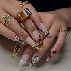 #pressonnails #pressons #junknails #easternails #rhinestonenails #3dnailart Jewelry Accessories Aesthetic, Nails Jewelry, Boho Nails, Accessories Aesthetic, Hard Nails, Vintage Nails, Cherry Nails, Nails Now, Studded Nails