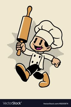 a cartoon chef holding a large rolling doughnut