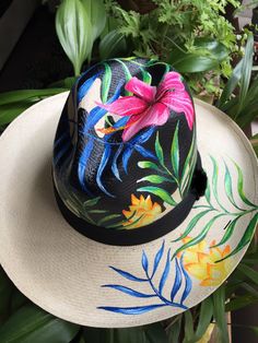 Painted Hats, Hand Painted Gifts, Straw Hats, Costume Hats, Straw Hat, Gift For Mom, Hat Fashion, Costume Accessories, Headpiece