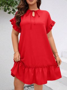 Vermelho Fofo Collar Manga Curta Tecido Simples Bata Embellished Não elástico Simple Straight Dress, African Shift Dress, Pink Lace Shorts, Best Casual Dresses, Simple Dress Casual, 2piece Outfits, Maxi Outfits, Short Gowns