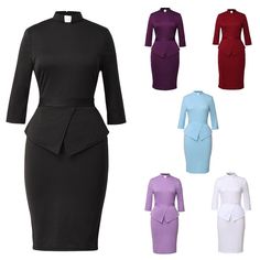 Women's Clergy Dress Tab Collar Priest Peplum Dress Clerical Dress 6 Colors | eBay Fitted Long Sleeve Dress For Spring Office Wear, Fitted Long Sleeve Summer Dress For Work, Fitted Office Lady Dress For Fall, Casual Fitted Office Dresses, Office Mini Stretch Dress, Stretch Mini Dresses For The Office, Fitted Sheath Dress For Office, Fitted Office Wear Dresses, Mini Length Workwear Dress